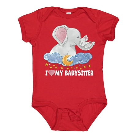

Inktastic I Love My Babysitter Cute Elephants with Moon and Stars Gift Baby Boy or Baby Girl Bodysuit