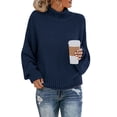thumbnail image 3 of Ladies Fashion Sweater Solid Color High Neck Slim Fit Knit Sweater, Versatile and Warm, Ideal for Layering and Daily Casual Use,Blue,L, 3 of 6