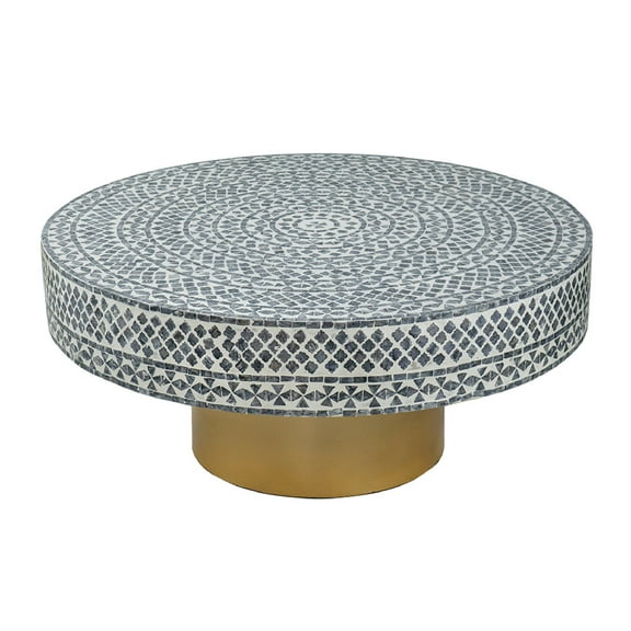 A&B Home Janus Capiz Coffee Table - 35"Dia. x 16"H - Grey/Ivory/Gold
