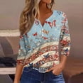thumbnail image 2 of Women's 250th Anniversary USA Shirt Patriotic American Flag Print V-Neck Button 3/4 Sleeve T-Shirt, 2 of 6