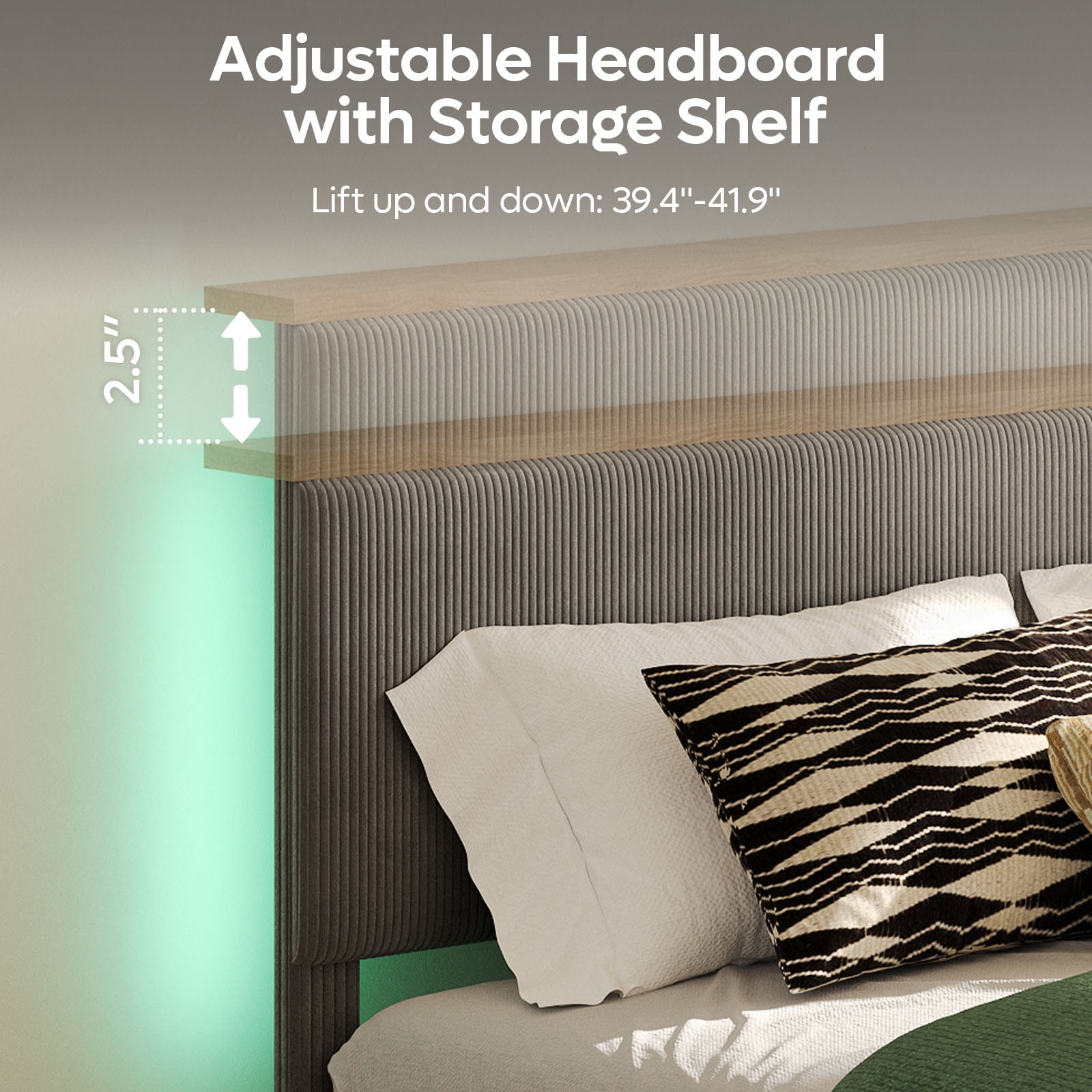 Bestier Full Size Bed Frame with LED Light, Grey Corduroy photo 8