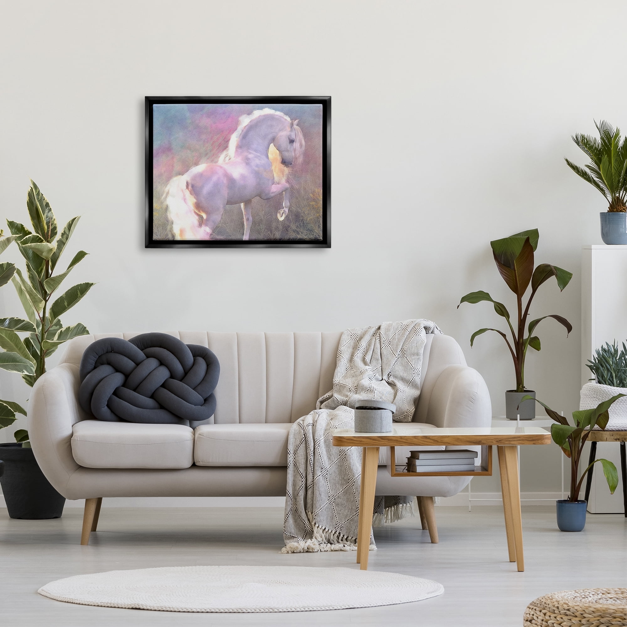 Stupell Industries Evenglow Pastel Horse Animals & Insects Painting Black Floater Framed Canvas Art Print Wall Art, 31 x 25