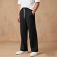 thumbnail image 2 of WhouRiu Boys Casual Jogger Pants Solid Color Drawstring Waist Baggy Wide Leg Sweatpants Kids Comfortable Cute Trousers With Pockets,9-10 Years, 2 of 7