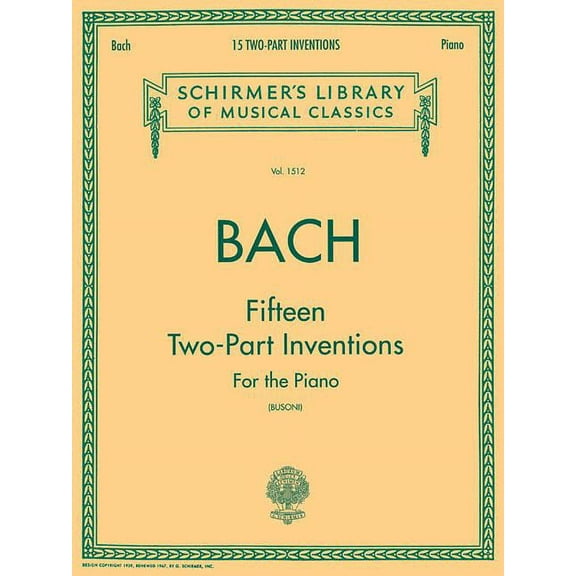 15 Two-Part Inventions: Schirmer Library of Classics Volume 1512 Piano Solo, Arr. Busoni, (Paperback)
