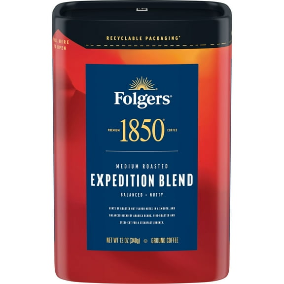 Folgers 1850 Expedition Blend Medium Roast Coffee, 12 oz Recyclable Canister