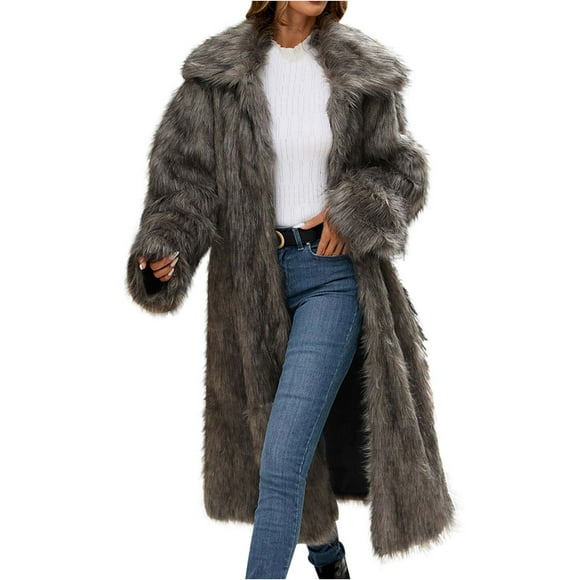WRKEKC Winter Coats for Women Winter Long Sleeve Solid Color Lapel Faux Fur Jacket Warm Outerwear Faux Fur Sweater Top for Winter Wear