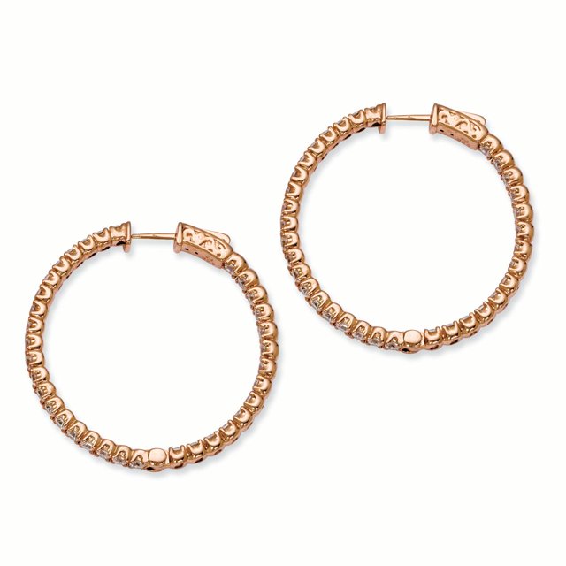 Sterling Silver Rose-tone CZ In and Out Round Hoop Earrings QE7571P