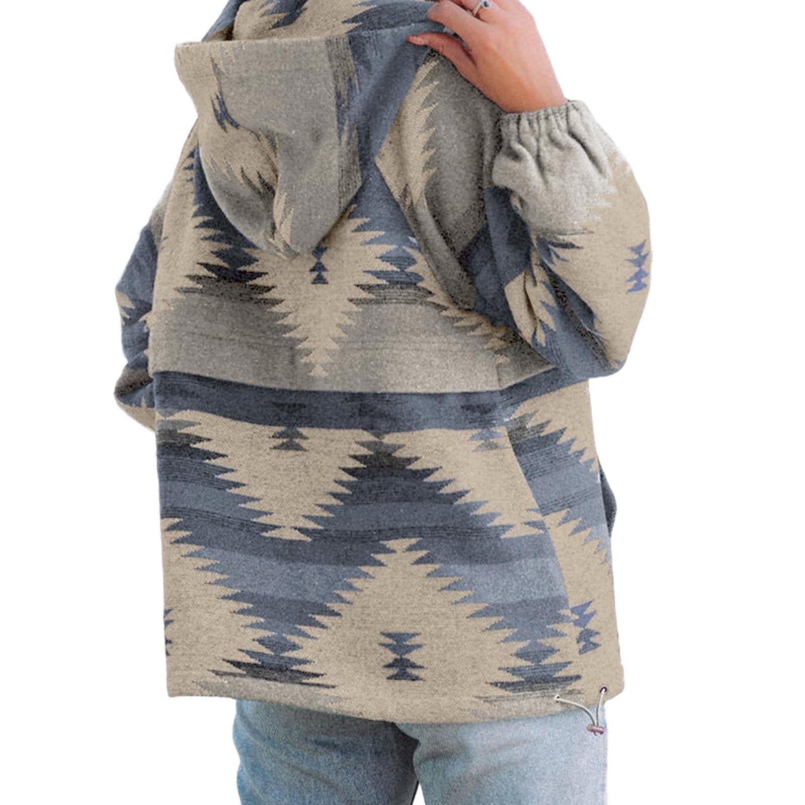 Long Sleeved Womens Aztec Half Zip Up Hoodies Sweatshirt Casual Oversized Ethnic Tribal Hooded Pullover Shirt Top