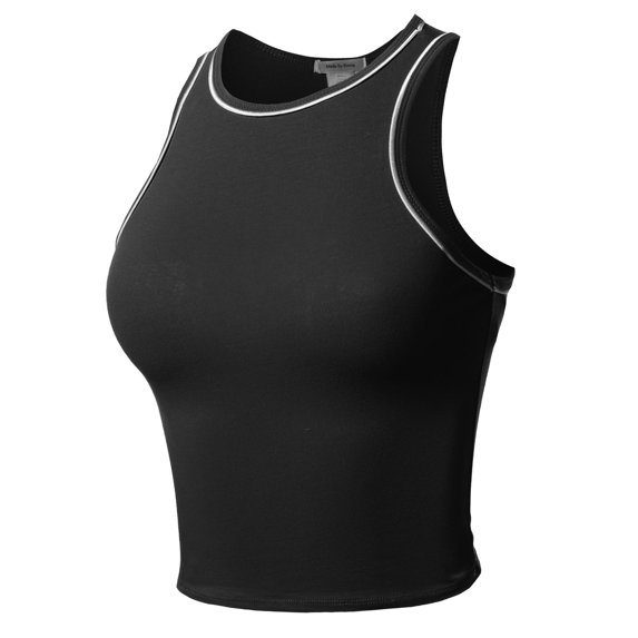FashionOutfit Women's Casual Contrast Binding Solid Sleeveless Crop Tank Top