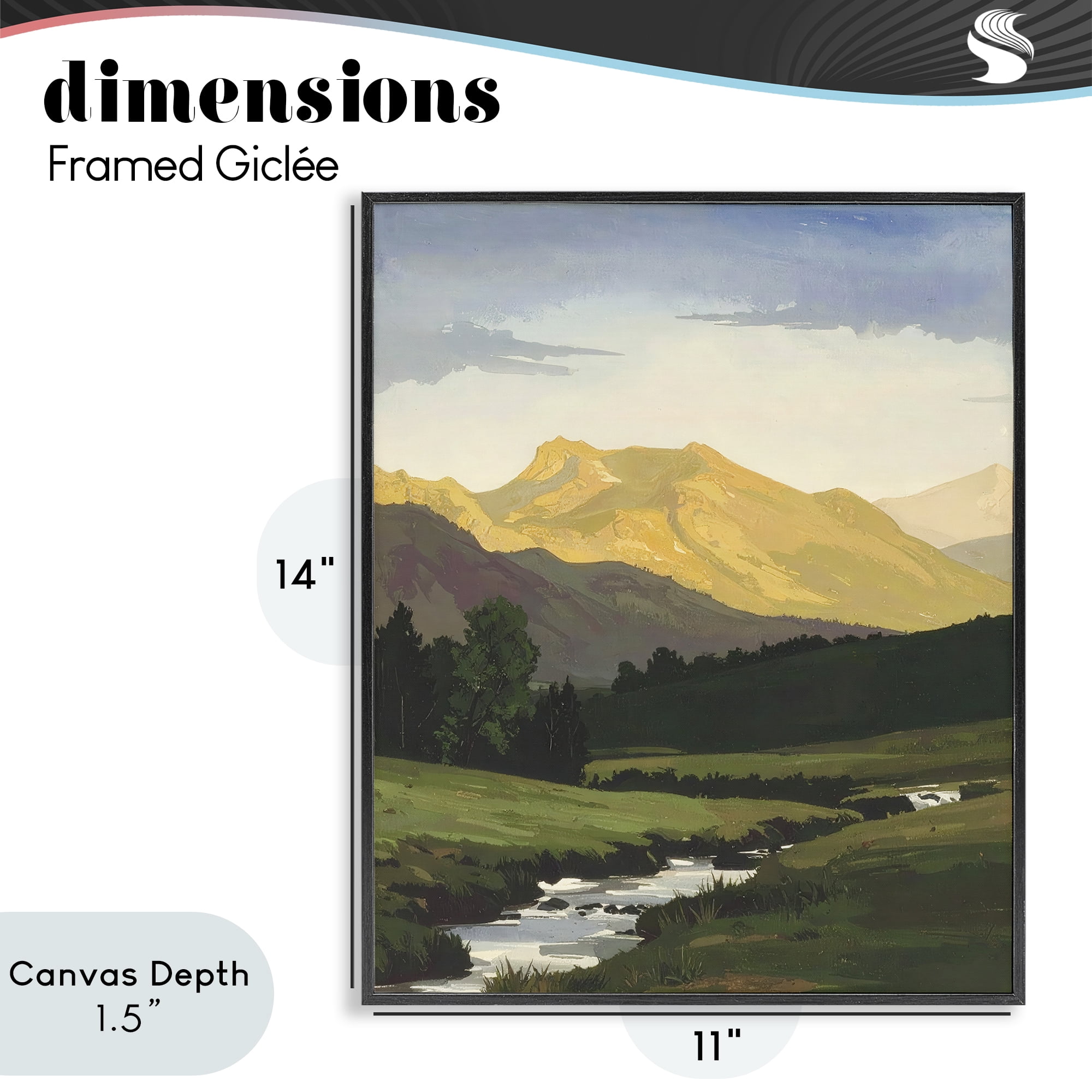 Stupell Industries Mountain Across The Valley Black Framed Giclee Art, design by Alonza Saunders
