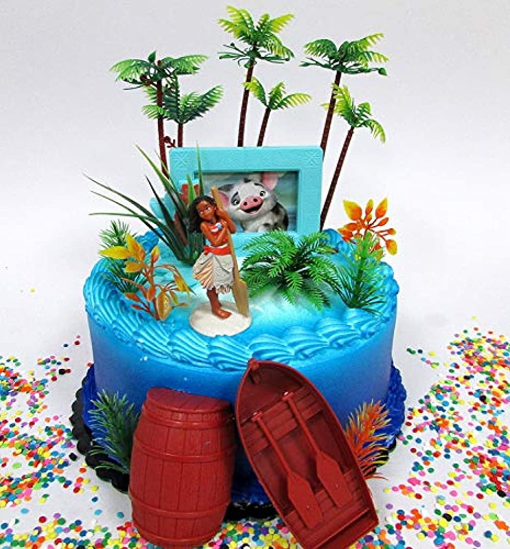 Moana Tropical Themed Moana Birthday Cake Topper Set Featuring Moana Figure And Decorative Accessories Walmart Com
