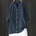 thumbnail image 2 of DHFJKG Blouses For Women Casual Oversized Button Up Shirt Long Sleeve V Neck Mid Length Tops, 2 of 4