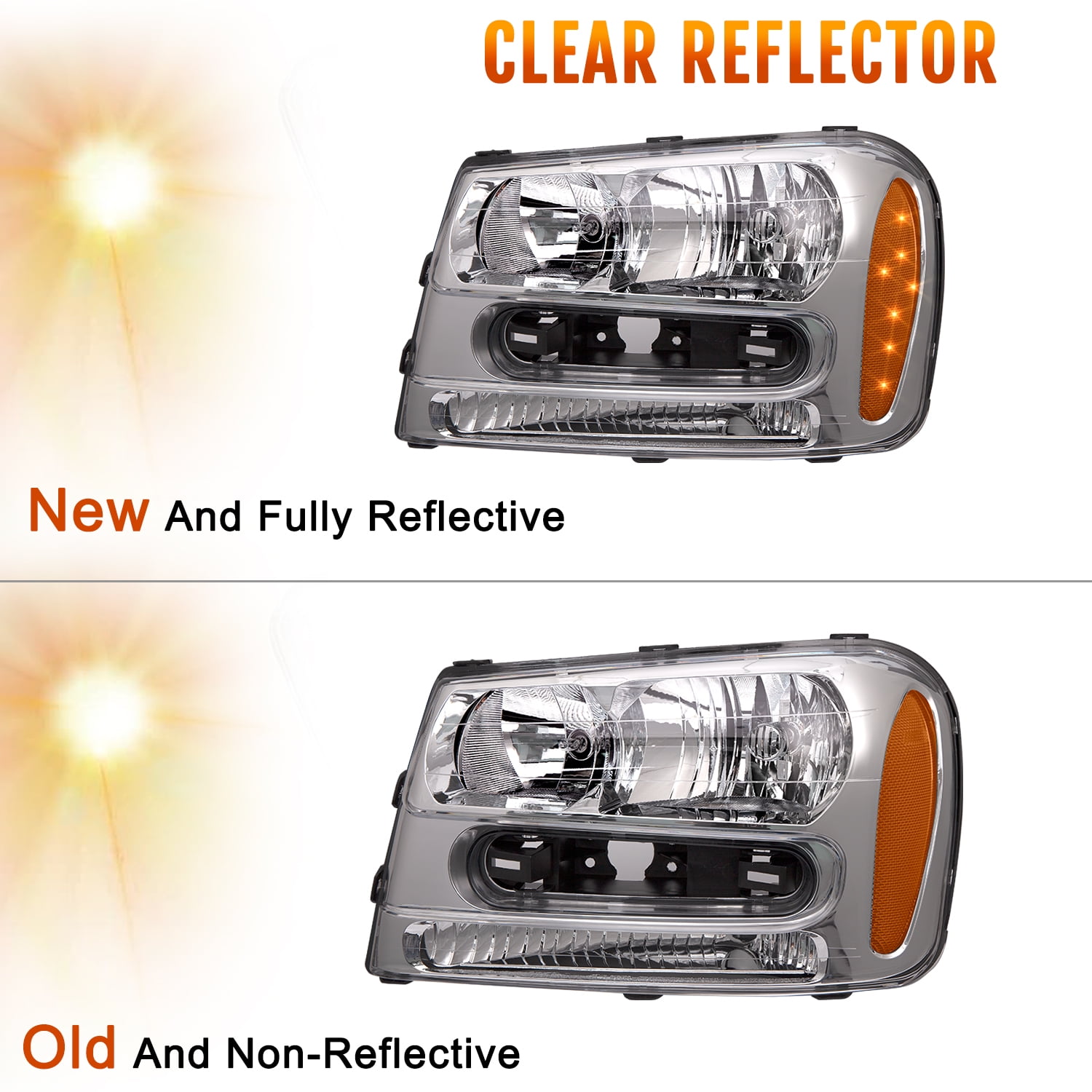 For 02-09 Chevrolet Trailblazer Chrome Housing Replacement Headlight Lamps SET