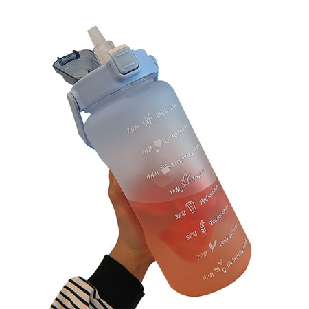 

Water Bottle Large Gallon with Times to Drink with Straw and Handle Gradient Color Sport Jug Fitness Kettle