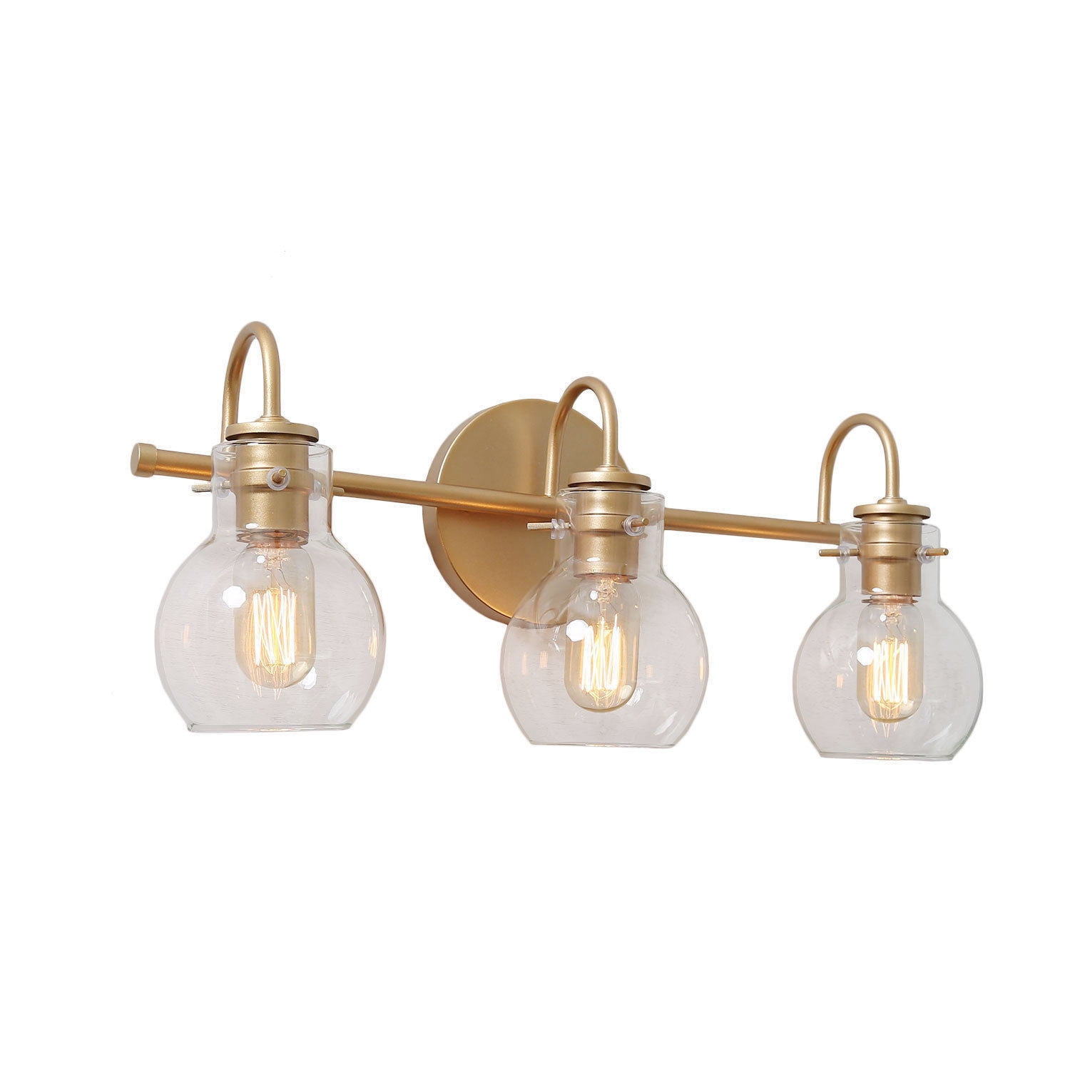 LNC 3-Light Gold Round Clear Glass Shade Modern Bathroom Vanity Lighting Fixutre