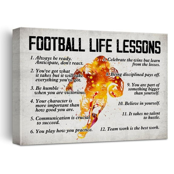 Football Poster Canvas Wall Art for Home Decor, Inspirational Football Life Lessons Canvas poster Football Gifts for Men Football Players