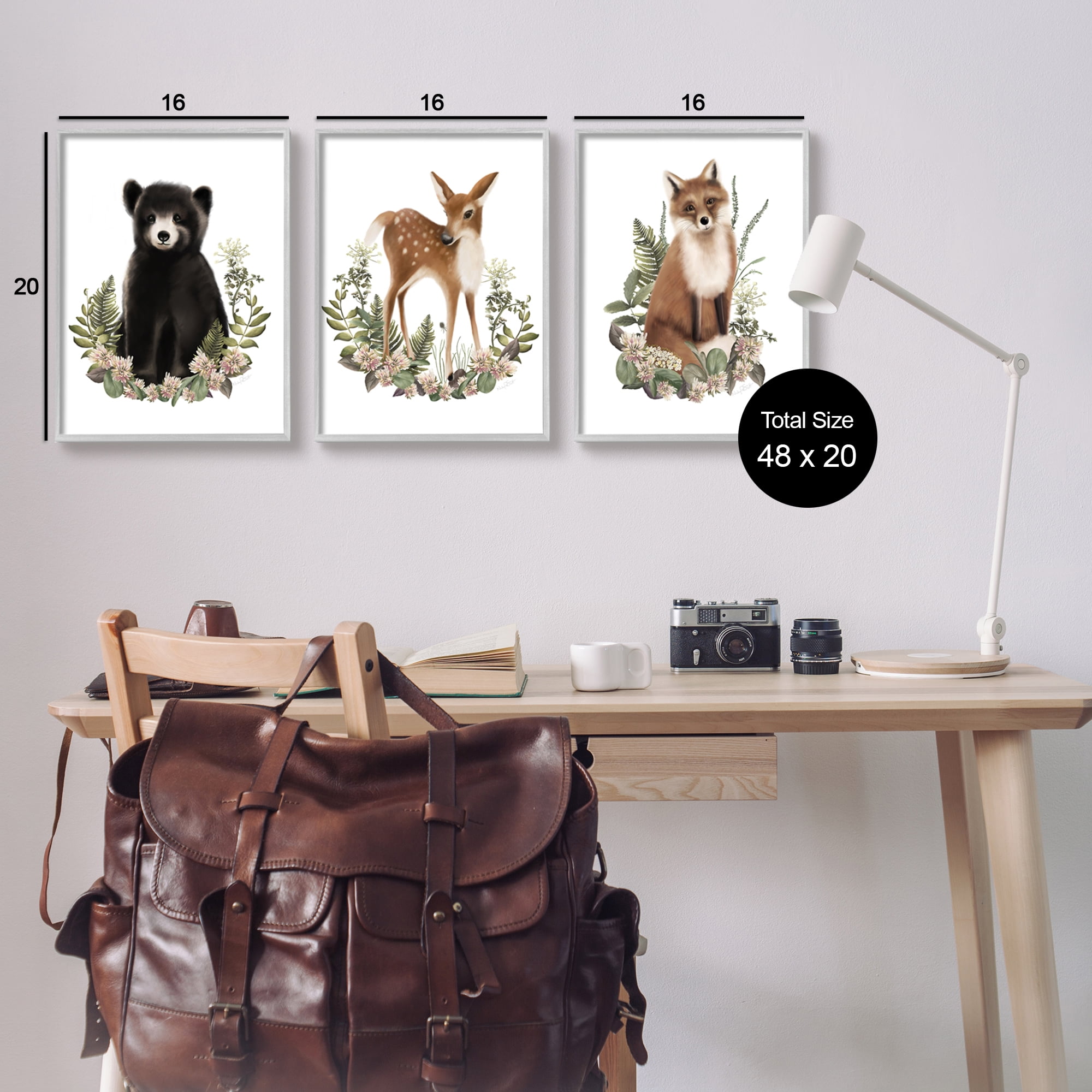 Stupell Industries Floral Woodland Animals Animals & Insects Painting Gray Framed Art Print Wall Art, 16 x 20