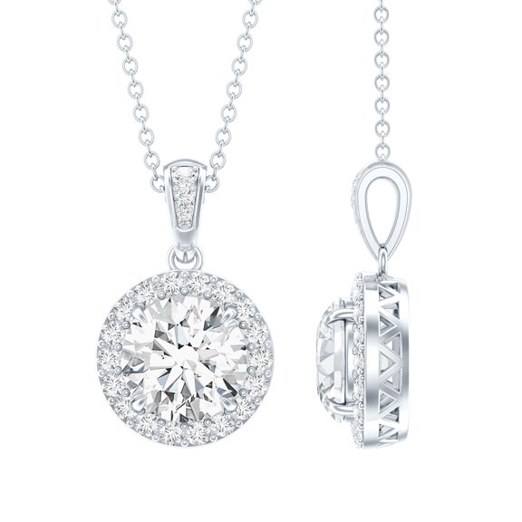 Rosec Jewels Minimal Pendant Necklace with Cubic Zirconia for Women, 925 Sterling Silver