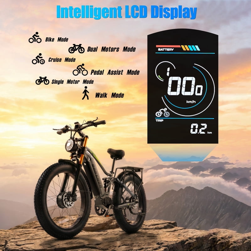 Dual Motors AWD 3000W Electric Bike for Adult 26'', UL2849 48V 40AH Removable Battery E-mountain bike 4.0 Fat Tire up to 32MPH Long Range Off-road Ebike Dual Hydraulic&Full Suspension Bicycles