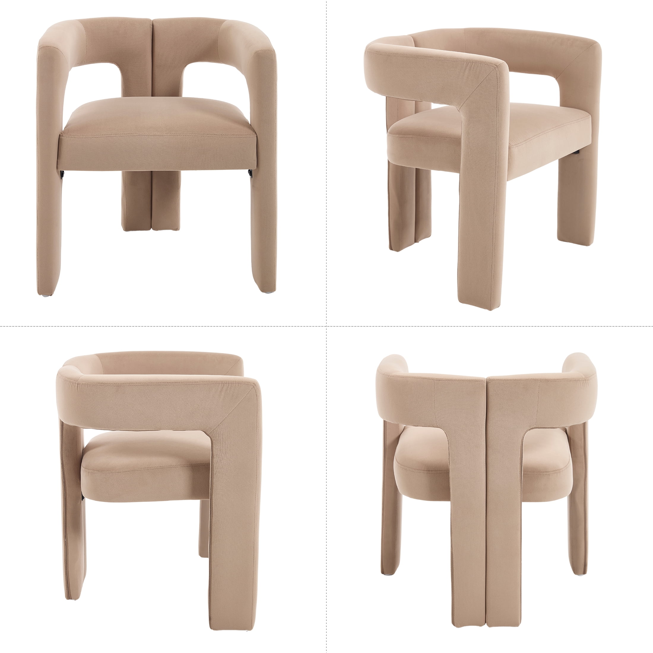 Guyou Modern Boucle Dining Chair Set of 2, Velvet Upholstered Barrel Chair, Comfy Armchair with Open Backrest, Vanity Side Chair Accent Chair for Living Room Bedroom Dining Room, Khaki