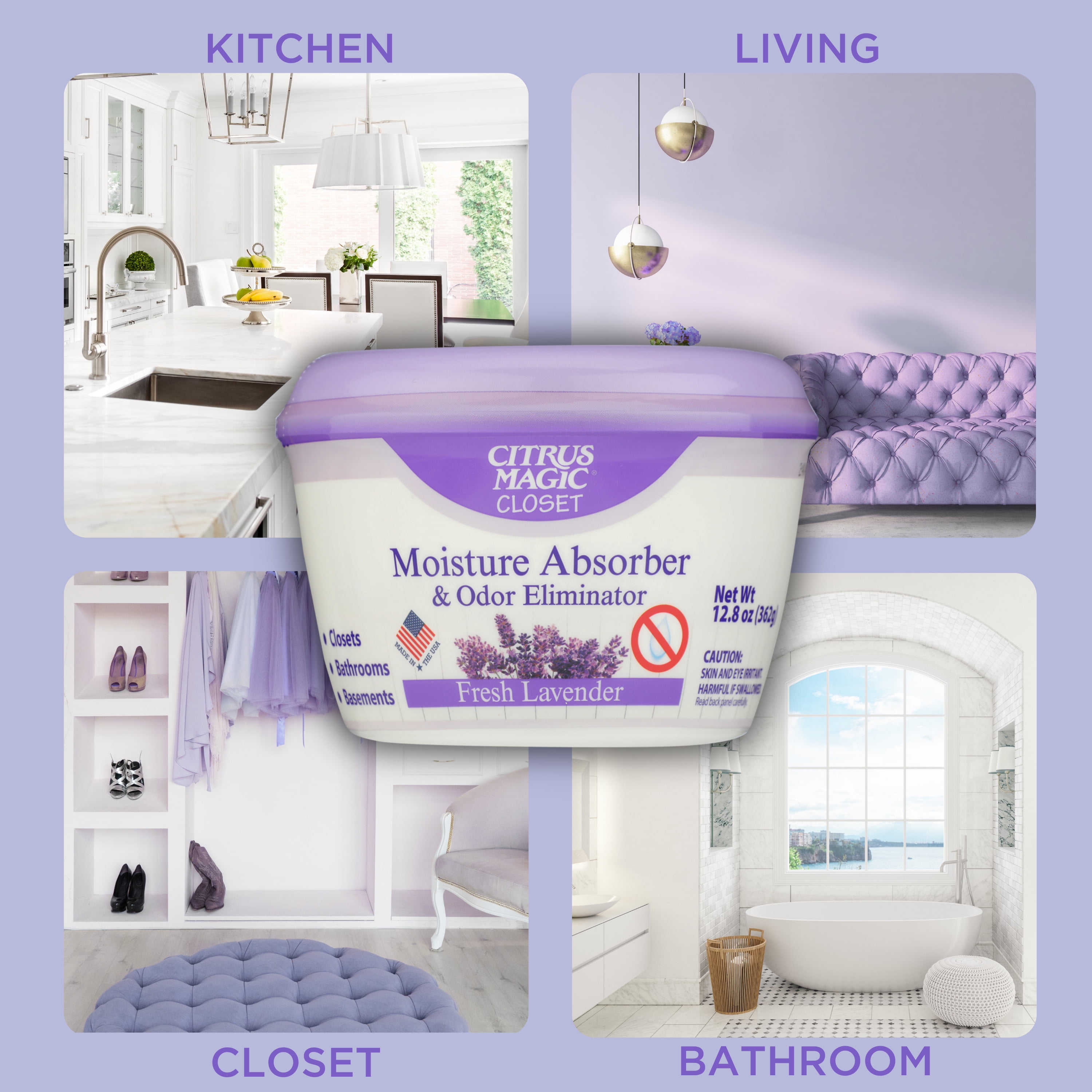 (3 pack) Citrus Magic For Closets Moisture Absorber & Odor Eliminator, Fresh Lavender, 12.8 oz