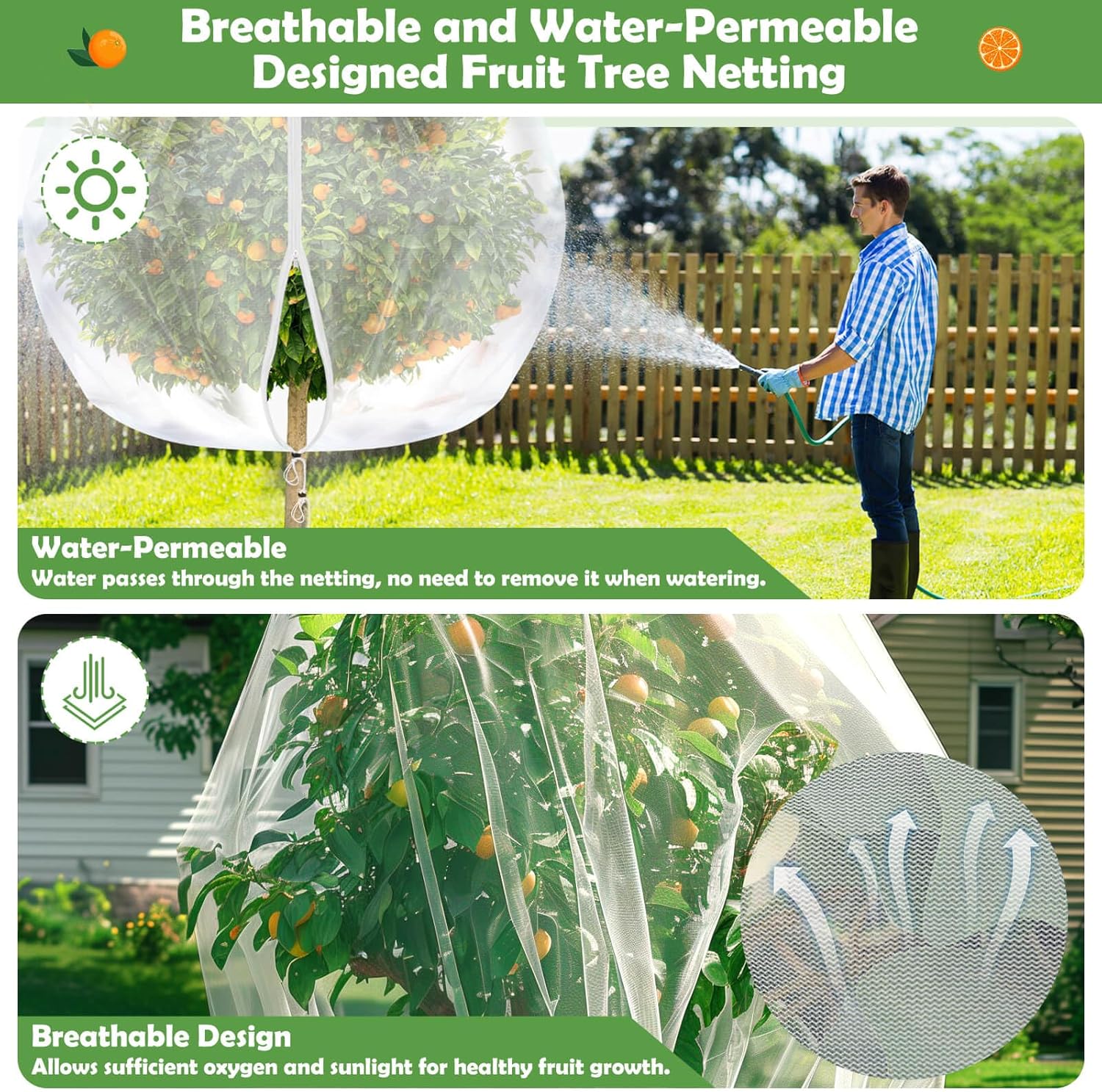 10x10 FT Fruit Trees Netting with Zipper,3Pcs Large Tree Nets for Fruit Trees with Drawstring, Plant Garden Insect Bird Netting Pest Barrier for Spring Peach Apple to Prevent Cicadas Bird