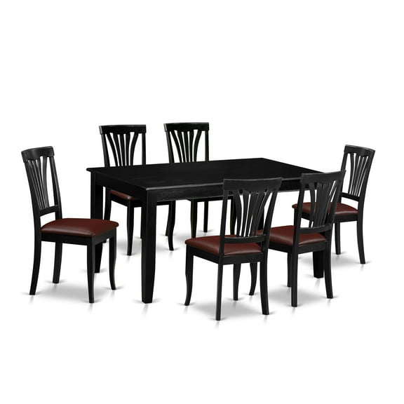 East West Furniture 7 Piece Dining Furniture Set- of a Rectangle Kitchen Table and 6 Faux Leather Dining Chairs, Black