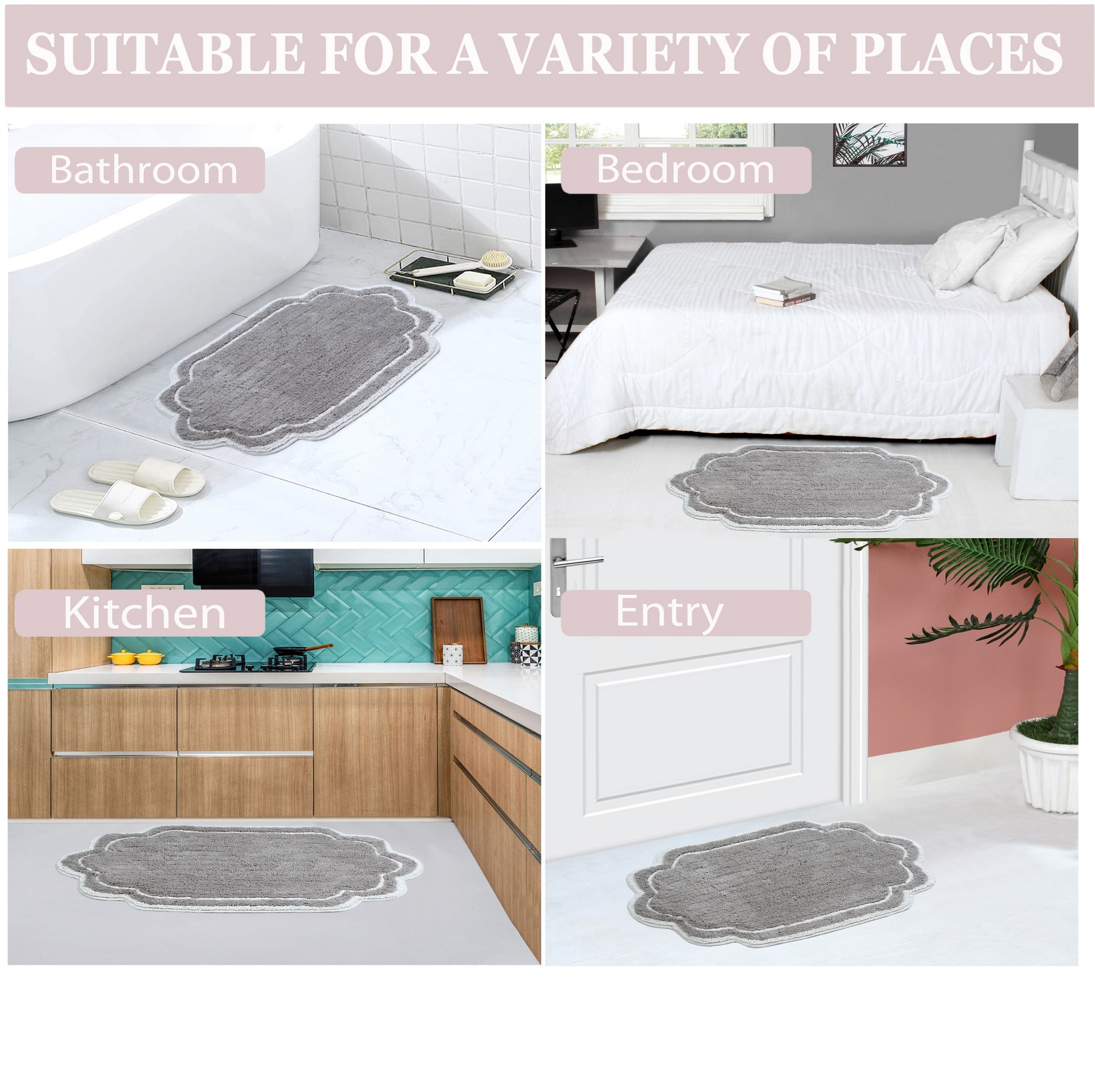 Home Weavers Allure Collection 100% Cotton Non-Slip Bathroom Rug Set Machine Washable Bathroom Rug-17"x24", Bath Rug- 21"x34", U Shaped Contour- 20"x20", Gray Color 3 Piece Bath Rug set