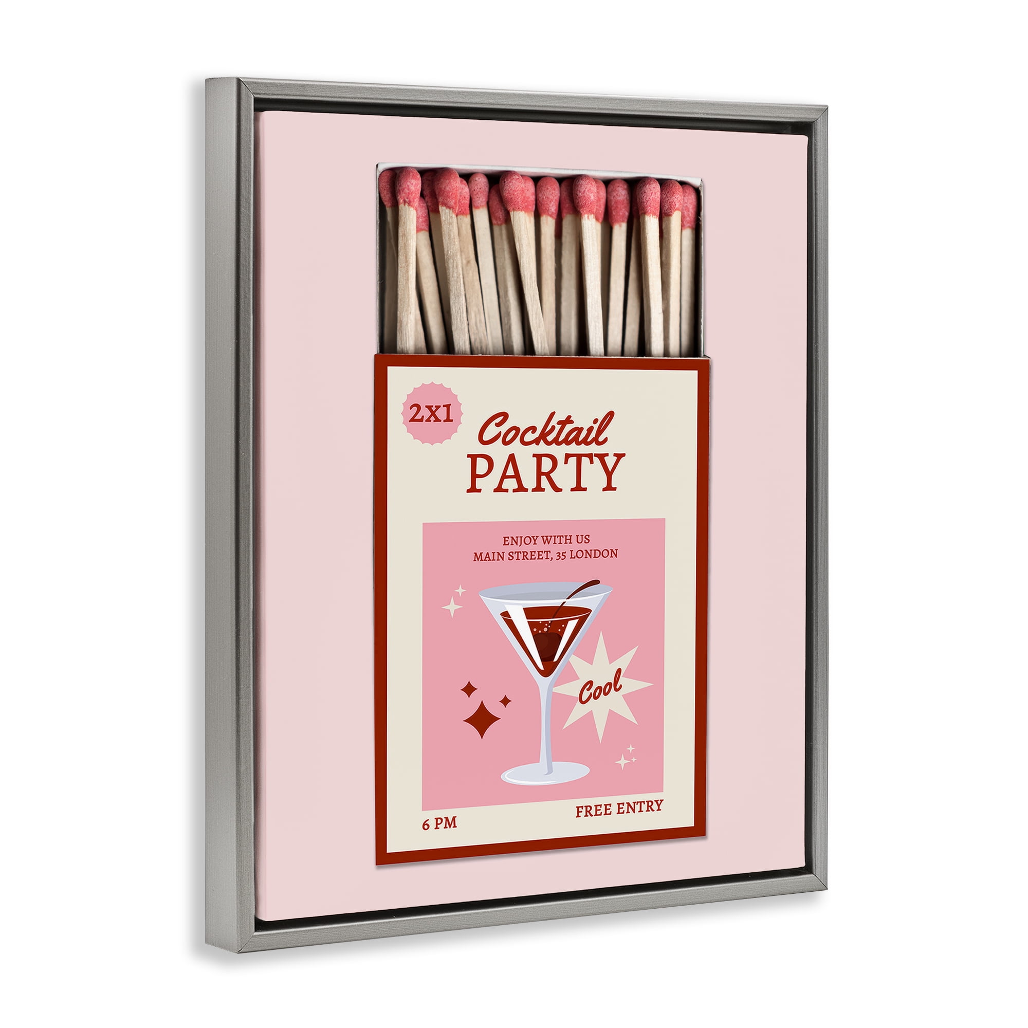 Stupell Industries Cocktail Party Matchbox Gray Framed Floater Canvas Wall Art, design by CAD Designs