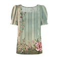 thumbnail image 5 of Women's Fashion Tops Square Neck Puff Short Sleeve Printed Shirts Casual Loose Fit Blouses Soft Comfy Clothes (2XL, Green), 5 of 6