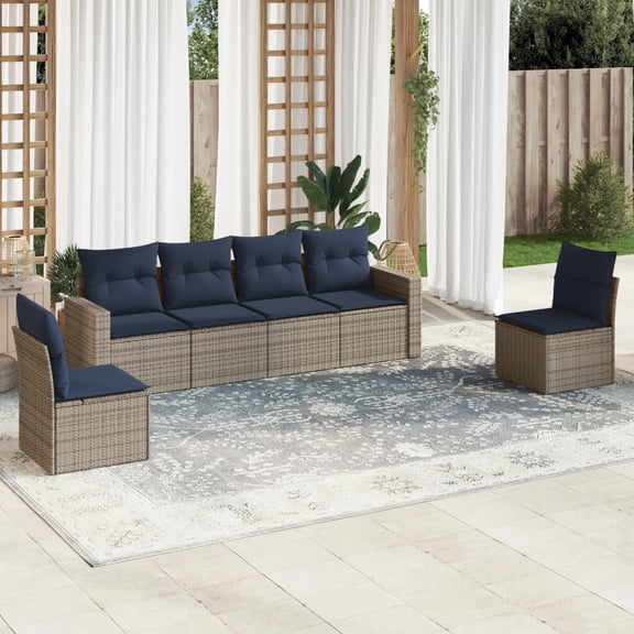 vidaXL 6 Piece Patio Sofa Set with Cushions Gray Poly Rattan