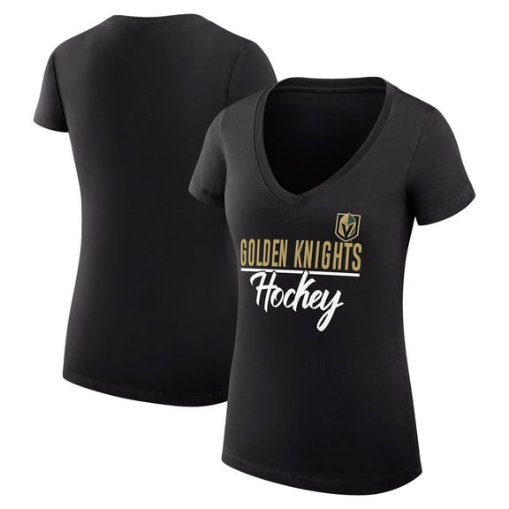 Women's G-III 4Her by Carl Banks Black Vegas Golden Knights Super-Slim Fit Lightweight Graphic V-Neck T-Shirt