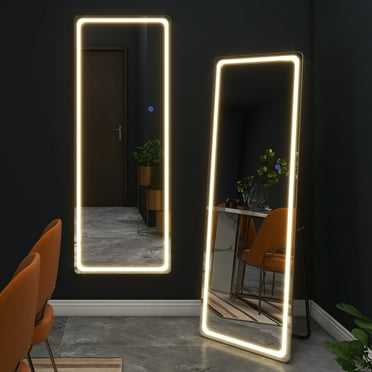 MAYEERTY 63"x16" Rectangle LED Full Length Mirror Floor Mirror with Bracket,Silver
