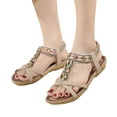 thumbnail image 3 of eczipvz Womens Sandals Ladies Fashion Summer Solid Color Strap Combination Simple Flat Slippers,Beige, 3 of 5