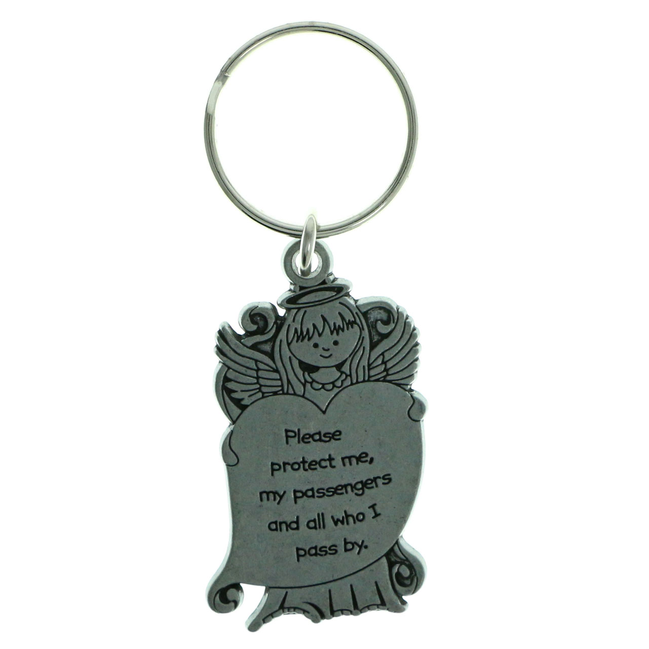 Pewter Driver Guardian Angel Inspirational Saying SplitRingKeychain