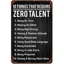 Motivational Poster Vintage Metal Sign 10 Things That Require Zero Talent Retro Wall Decor for Home Coffee Shop 12x8inch