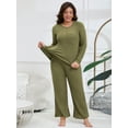 thumbnail image 4 of ValueVibe Plus Size Pajama Sets for Women Long Sleeve Crew Neck Lounge Sets 2 Piece Stretch Loungewear with Chest Pocket, Green 1XL, 4 of 8