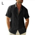 thumbnail image 4 of thinsony Traveling Casual Style Men's Button Down Shirt Summer Pool Party Solid Color Simple Design Slim Fit Tops Daily Clothes Black L, 4 of 5