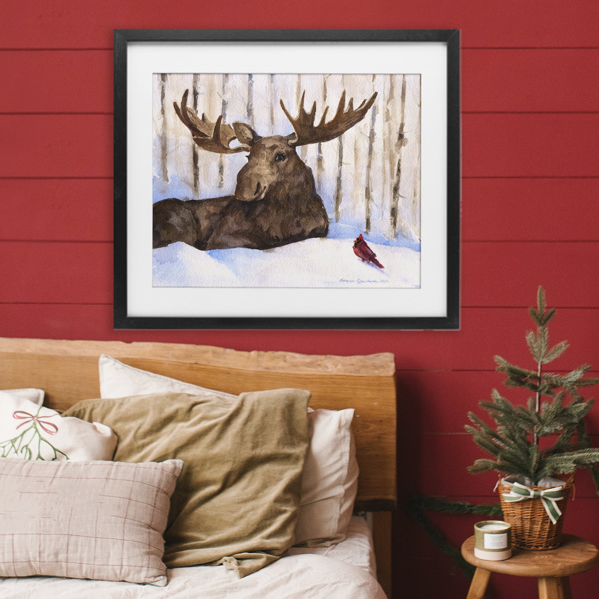 Stupell Industries Moose & Red Cardinal Black Framed Print Under Glass, design by George Dyachenko