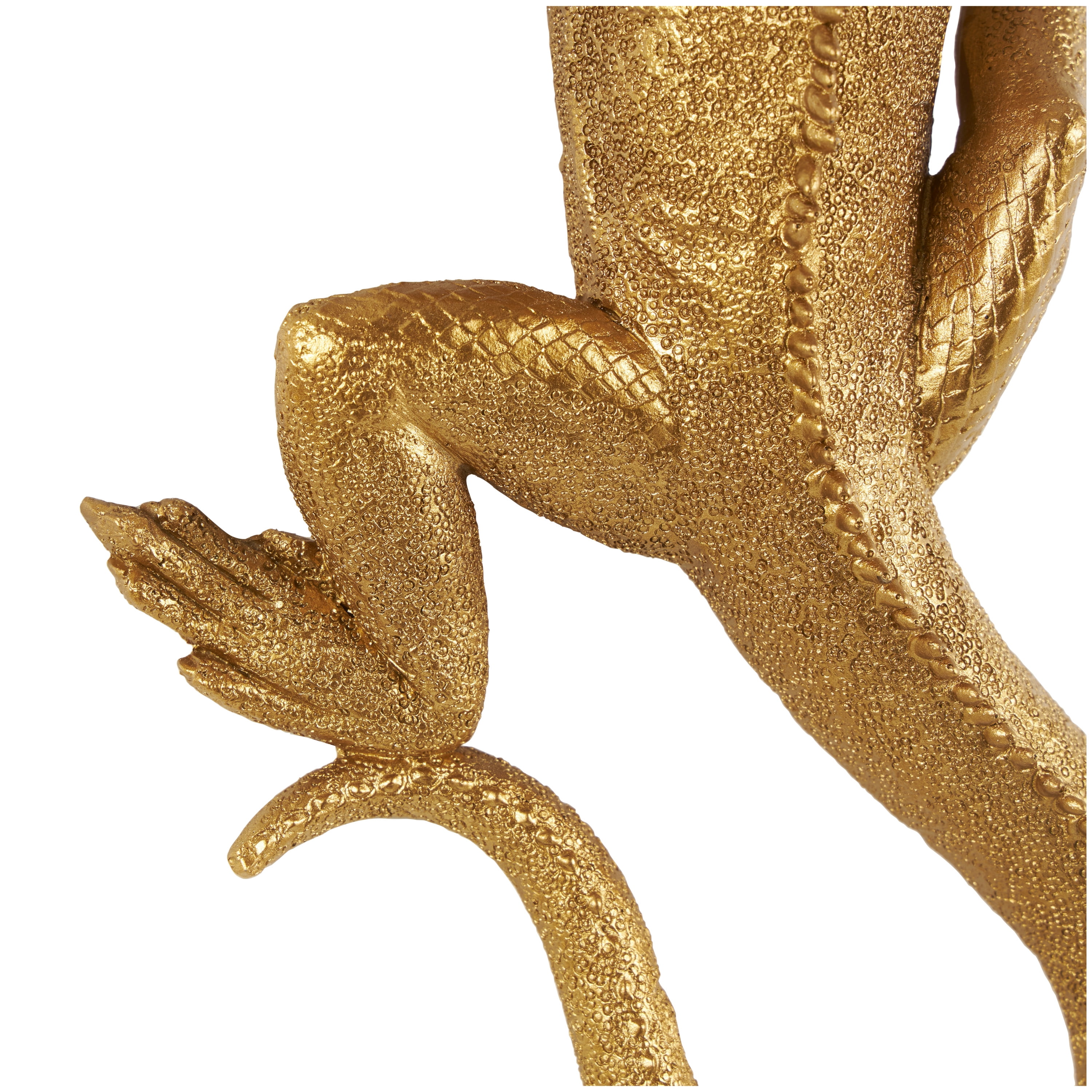 6" x 15" Gold Polystone Textured Climbing Lizard Sculpture, by DecMode