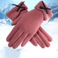 thumbnail image 4 of Dyfzdhu Fall Winter Screen Gloves Outdoor Driving Riding Warm Gloves Women Fleece Bow Knot Non Down Fleece Gloves Pink, 4 of 4