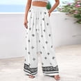 thumbnail image 6 of Women Plus Size Pants Wide Leg Palazzo 2026 Summer Boho Trousers Spring Flowy Beach Vacation Wear, #02 White, XXL, 6 of 6