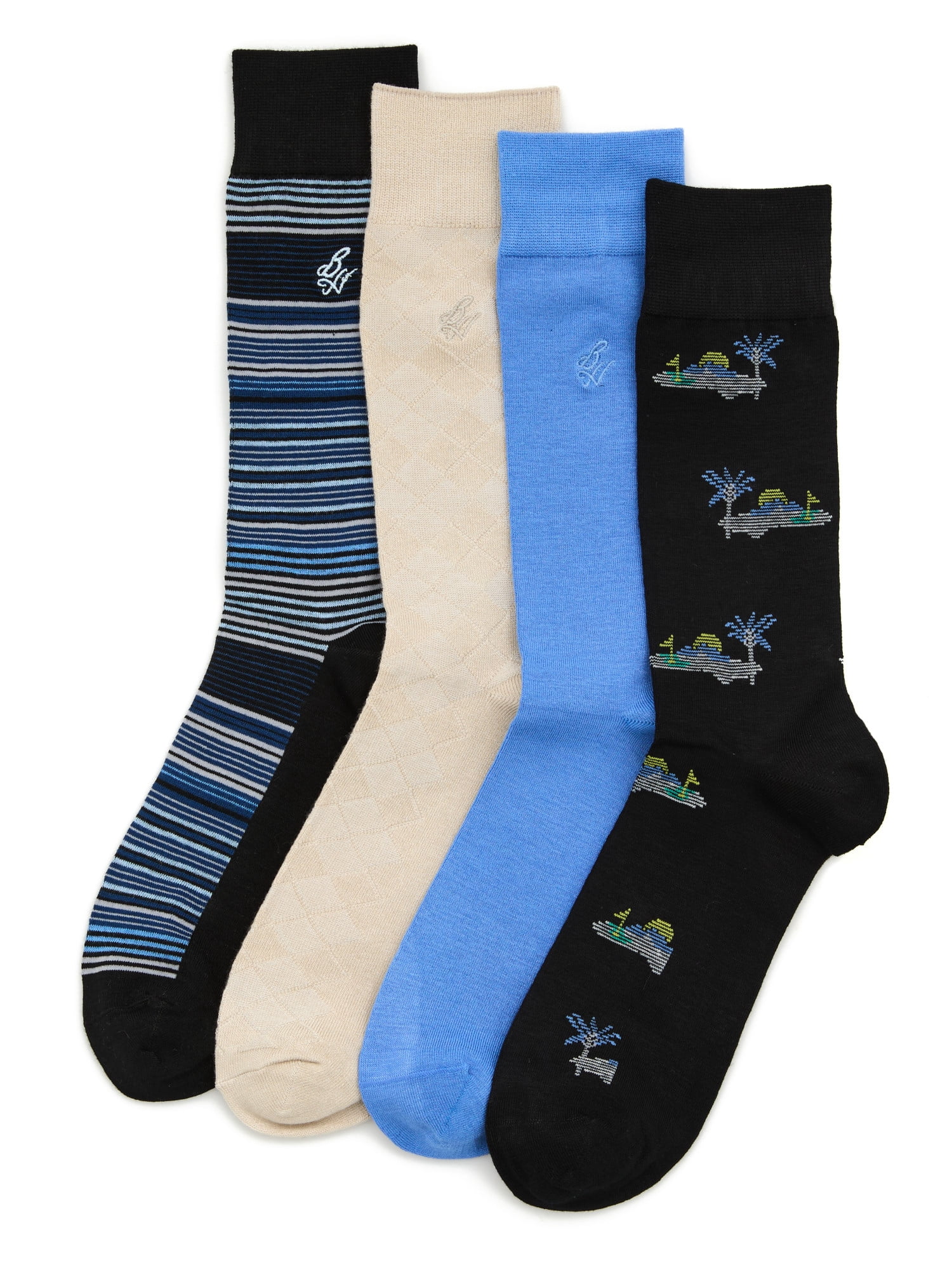 Ben Hogan Men's Golf Course Novelty and Stripe Print Mix Socks, 4-Pack, Sizes 7-12