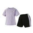 thumbnail image 2 of Amidoa Boys Athletic Outfits Set- Breathable Quick Dry Short Sleeve Summer Kids Active T Shirts and Shorts Purple Size 4 T, 2 of 9