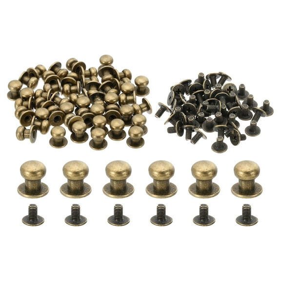 8mm Leather Rivets, 30 Sets Round Button Head Studs Metal Screw Studs Posts Chicago Screws Rivet for Clothing Leather Crafts, Bronze