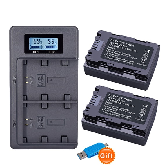Digital Camera Battery Charger 2 Packs NP FV100 Batteries with LCD USB Charger for NP-FV30 NP-FV50 NP-FV70 SX83E SX63E FDR-AX100E AX100E
