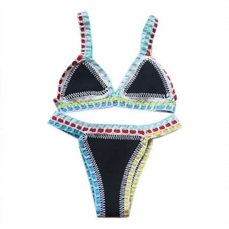 Cathalem Women s High Waisted Bikini Sets Sporty Two Piece Swimsuits Color Block Cheeky High Cut Bathing Suits (BK2 M)
