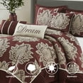 thumbnail image 3 of Lanco Burgundy Damask Patchwork Queen Size Comforter Set, 7 Piece, Jacquard with Matching Solid Piecework Bedding Set, All Season, Bedskirt, Pillows & Shams, 3 of 8