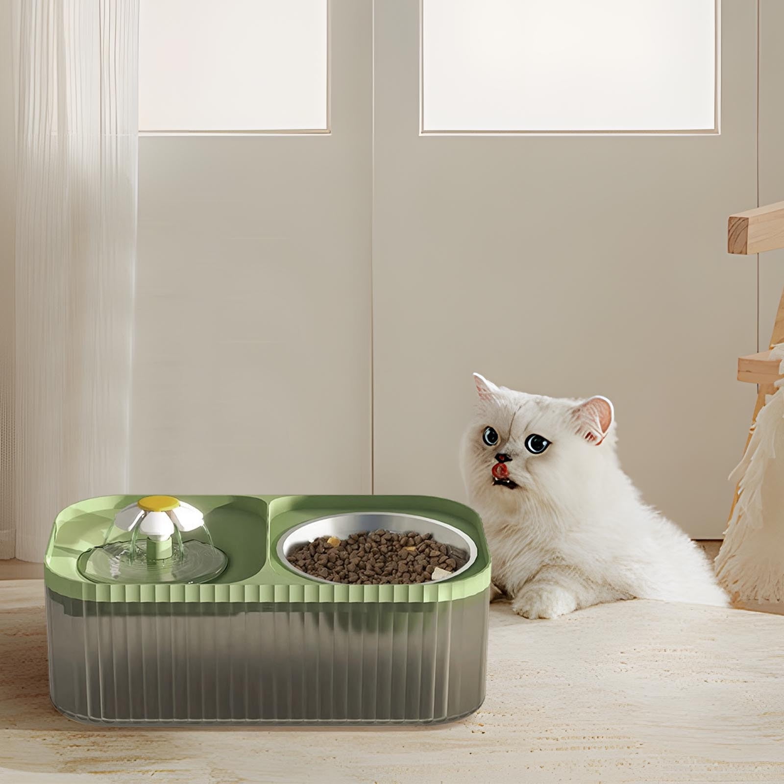 12.2x6.6x4.3Inch Cats Water Fountain and Stainless Steel Food Bowl,Cats Feed and Water Dispenser,Large Capacity,Dry Wet Separation,Easys to Clean,Suitable for Raising Rabbits,Cats and Dogs Home
