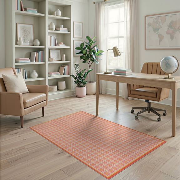 ODIKA Bedside Checkered Block Retro Hopscotch Storybook Grid Motif Stain Resistant Low Profile for Dorm Room, Small Living Apartment